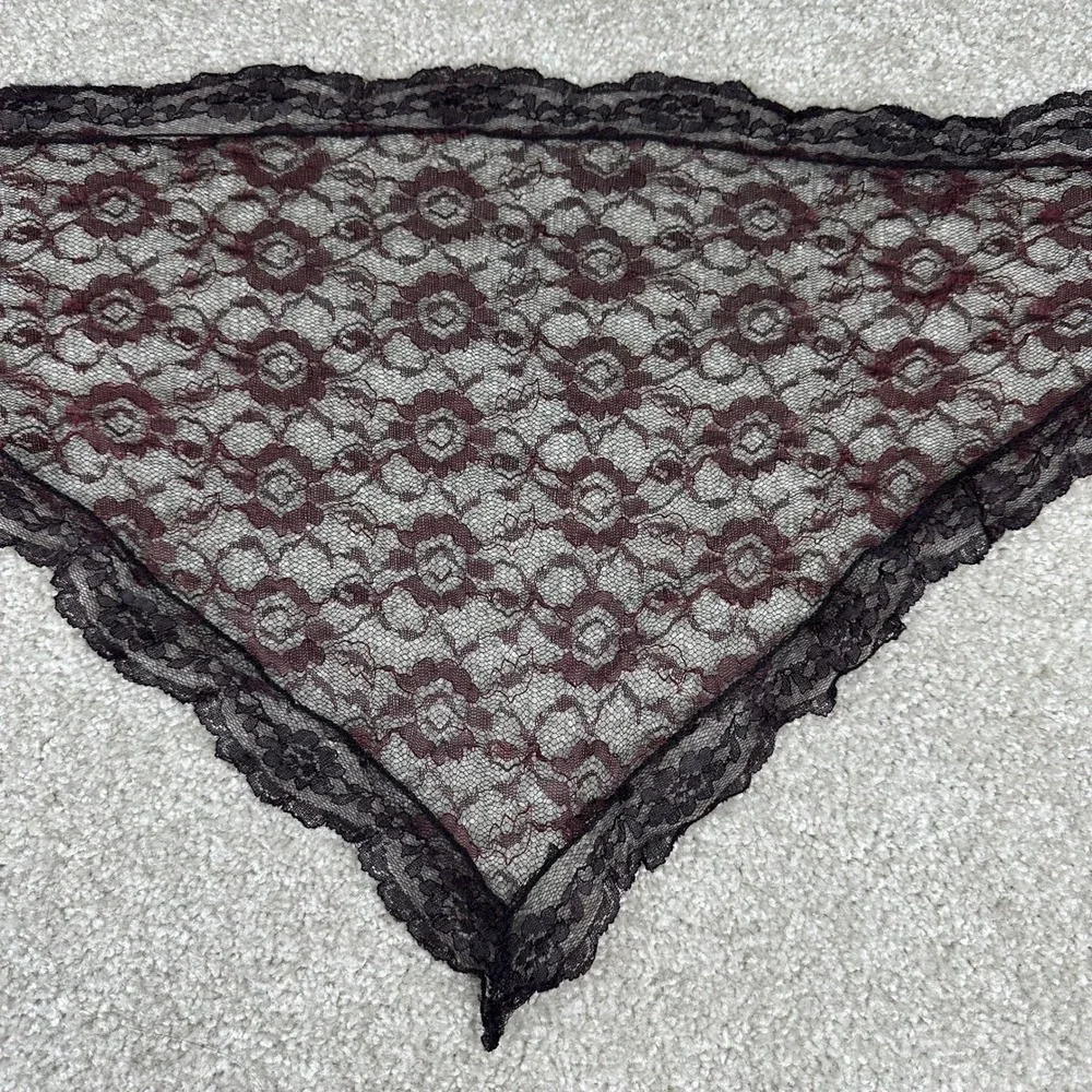 Vintage Floral Lace Triangle Hair Scarf Bandana Black Burgundy Goth Whimsigoth